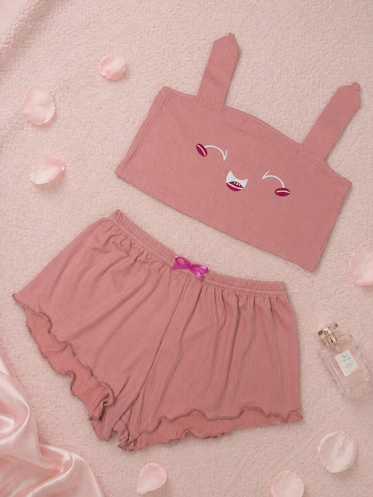 Ensemble De Pyjama Femme Imprimé Avec Oreilles De Lapin