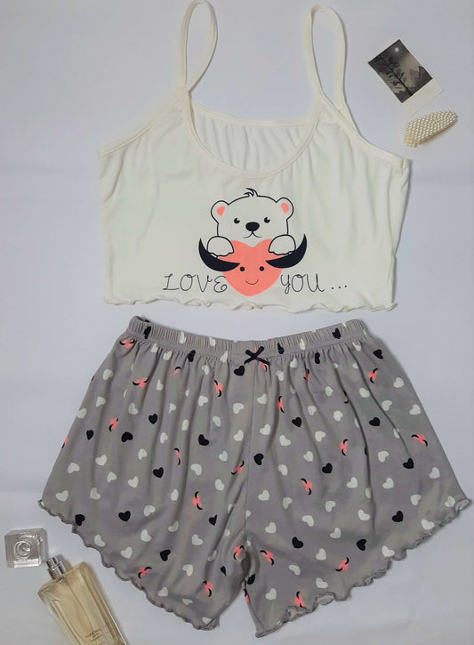 Ensemble Pyjama Femme Avec Différents Imprimés - gris -