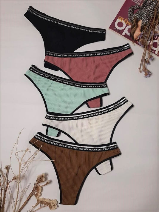 Ensemble de Slip Tanga femme à imprimé de lettres - dos -