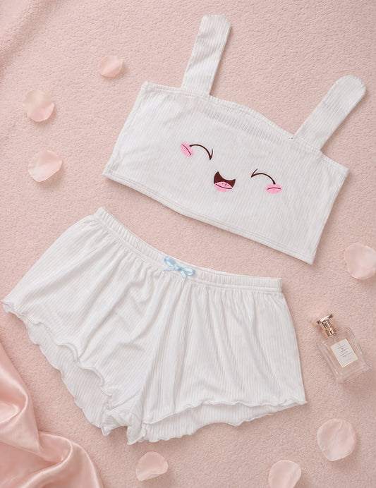 Ensemble De Pyjama Femme Imprimé Avec Oreilles De Lapin