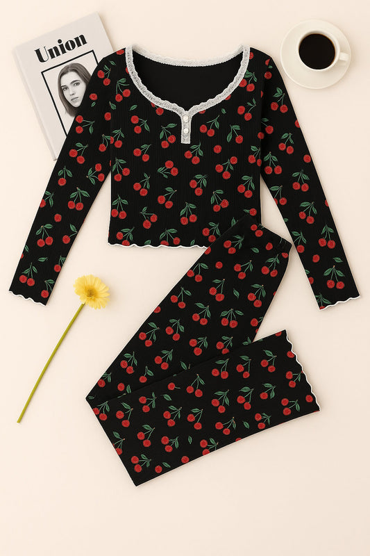 Pyjama Long Imprimé Cerise