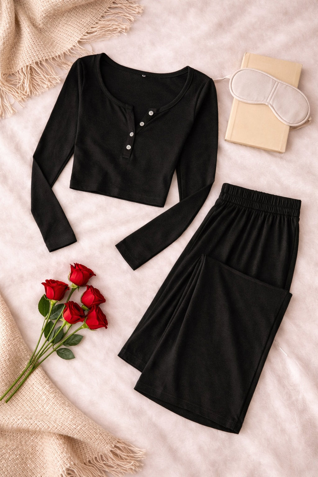 Pyjama doux et élégant – Top Henley & Pantalon