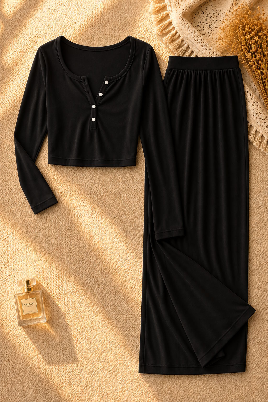 Pyjama doux et élégant – Top Henley & Pantalon
