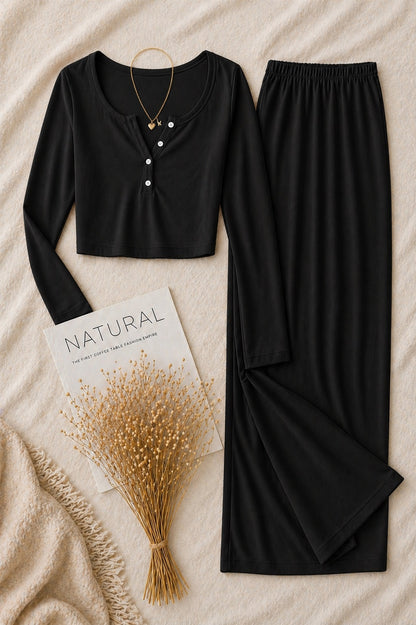 Pyjama doux et élégant – Top Henley & Pantalon
