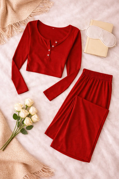 Pyjama doux et élégant – Top Henley & Pantalon