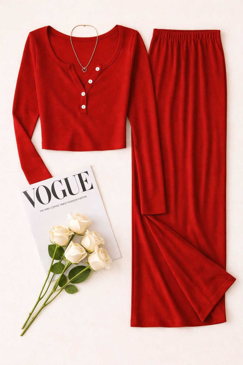 Pyjama doux et élégant – Top Henley & Pantalon