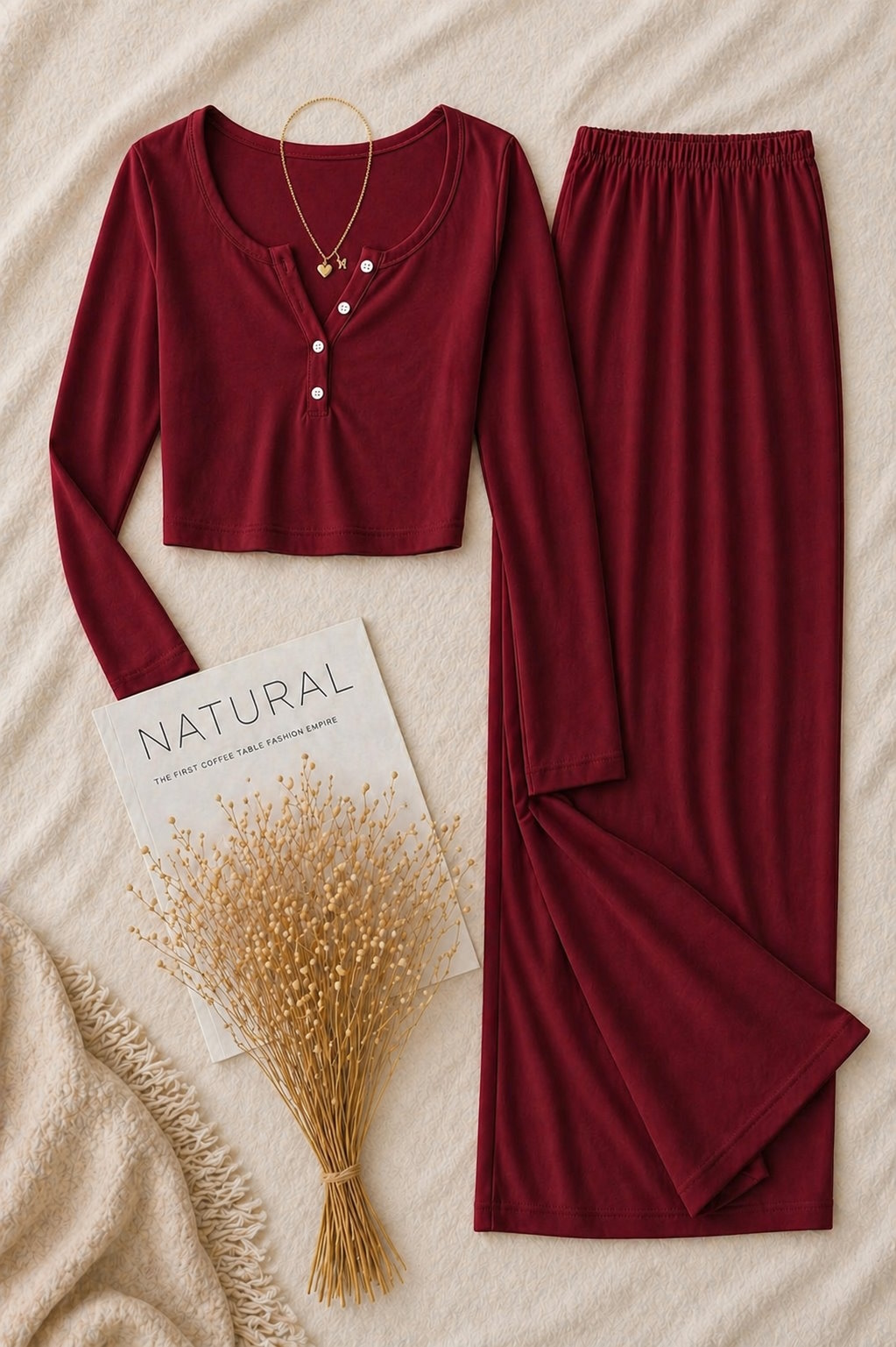 Pyjama doux et élégant – Top Henley & Pantalon