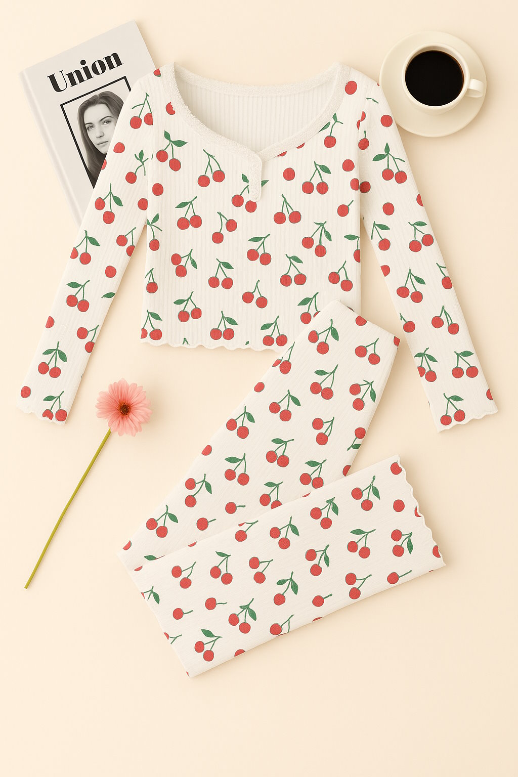 Pyjama Long Imprimé Cerise