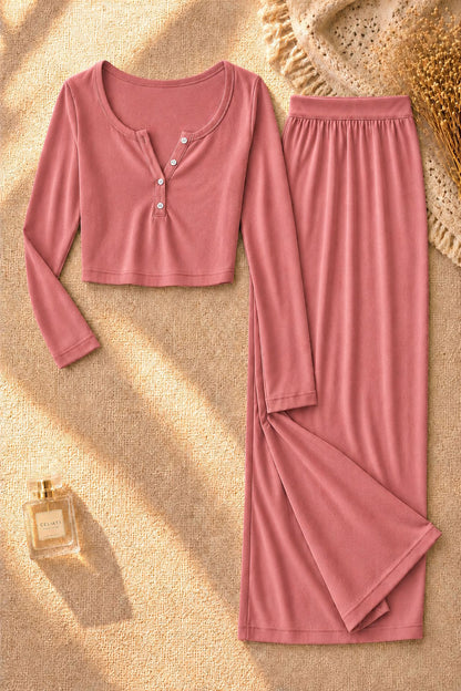 Pyjama doux et élégant – Top Henley & Pantalon