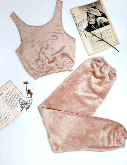Ensemble-De-Pyjama-hiver-Haut-Cami-Et-Pantalon-Beige