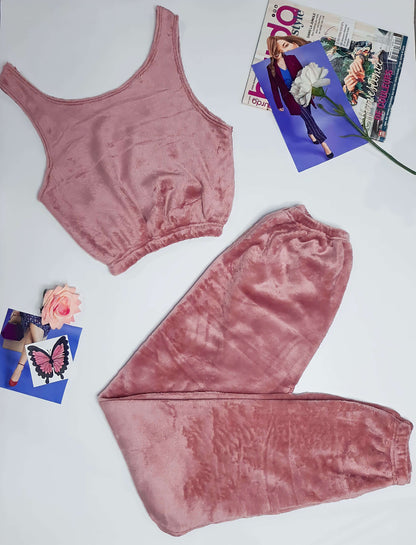 Ensemble-De-Pyjama-hiver-Haut-Cami-Et-Pantalon-Rose