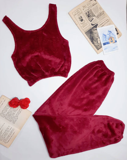 Ensemble-De-Pyjama-hiver-Haut-Cami-Et-Pantalon-Rouge