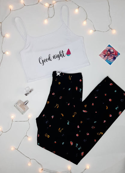 Ensemble-Pyjama-Imprime-Avec-Haut-De-Camisole-Et-Pantalon-Long-Noir