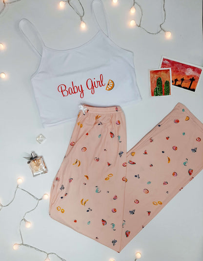 Ensemble-Pyjama-Imprime-Avec-Haut-De-Camisole-Et-Pantalon-Long-Rose