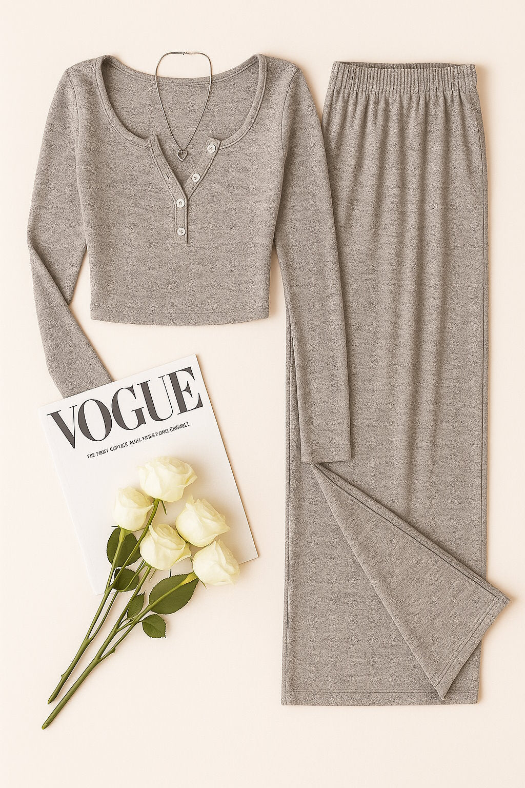Ensemble Lounge Côtelé – Top Henley & Pantalon