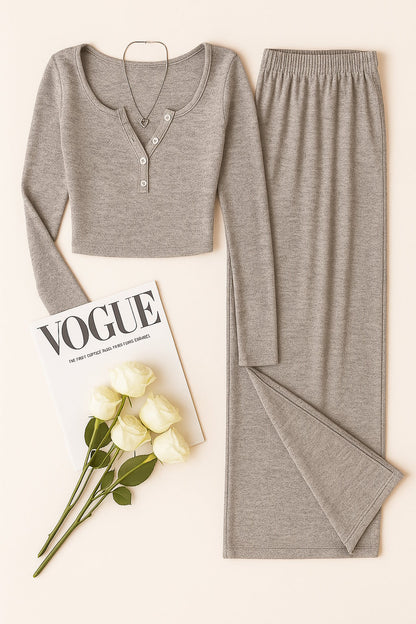 Ensemble Lounge Côtelé – Top Henley & Pantalon