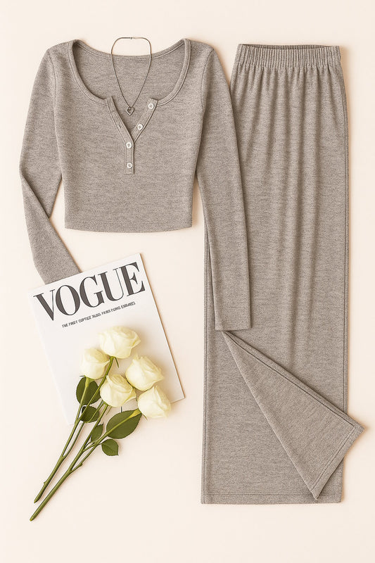 Ensemble Lounge Côtelé – Top Henley & Pantalon