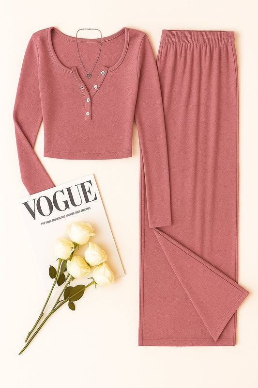 Ensemble Lounge Côtelé – Top Henley & Pantalon