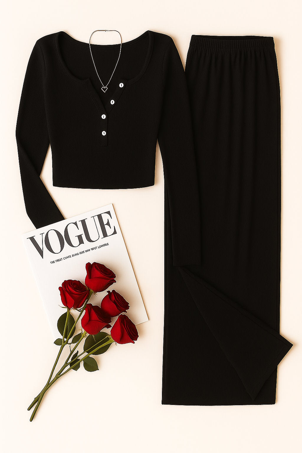 Ensemble Lounge Côtelé – Top Henley & Pantalon