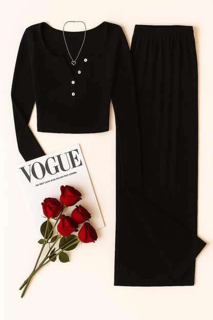 Ensemble Lounge Côtelé – Top Henley & Pantalon