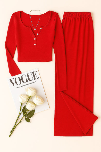 Ensemble Lounge Côtelé – Top Henley & Pantalon
