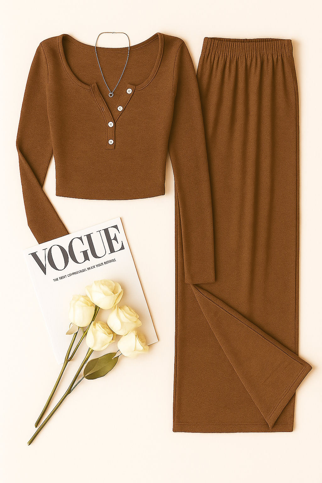 Ensemble Lounge Côtelé – Top Henley & Pantalon