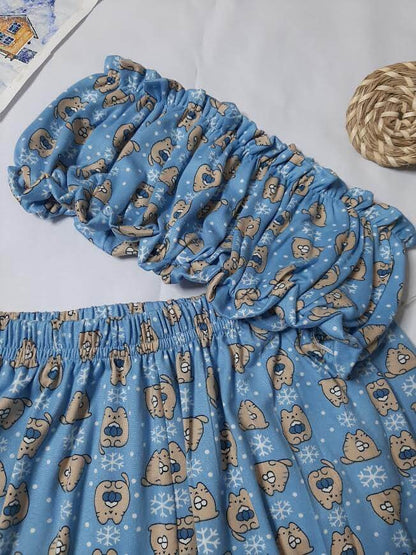 Ensemble De Pyjama Imprimé Sans Bretelles - bleu ciel zoom in -