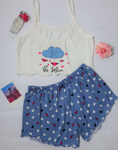 Ensemble Pyjama Femme Avec Différents Imprimés - bleu ciel -